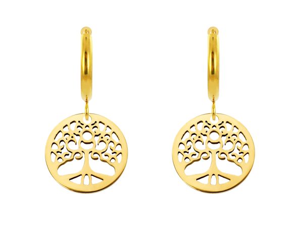 Créoles arbre de vie en acier inoxydable doré