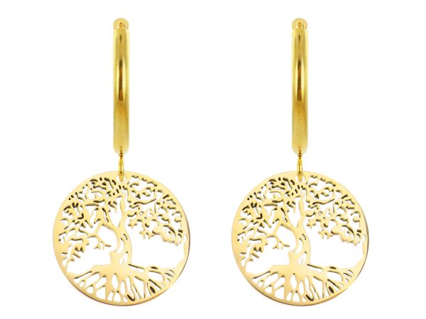 Créoles arbre de vie en acier inoxydable doré