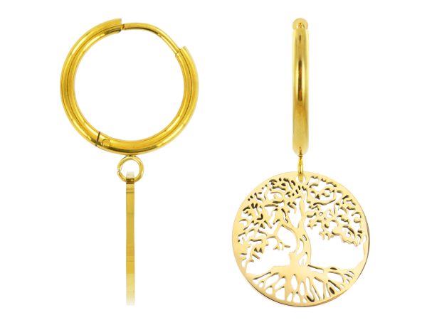 Créoles arbre de vie en acier inoxydable doré