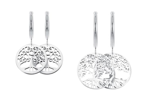 Créoles arbre de vie en acier inoxydable argenté