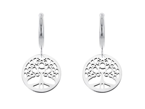 Créoles arbre de vie en acier inoxydable argenté