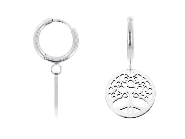 Créoles arbre de vie en acier inoxydable argenté