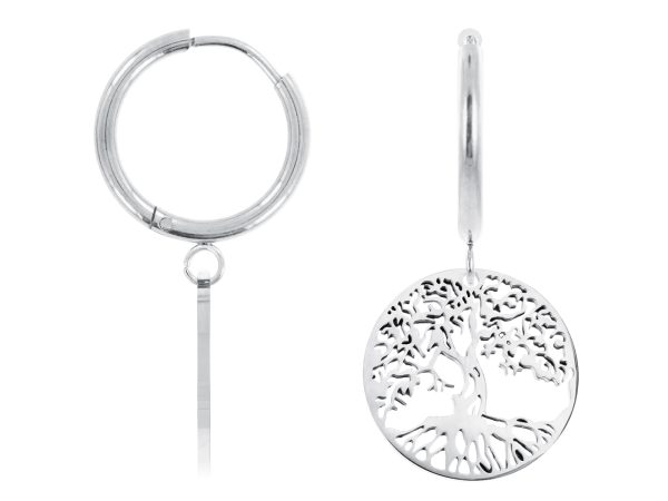 Créoles arbre de vie en acier inoxydable argenté