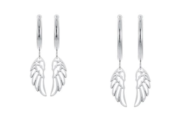 Créoles aile d'ange en acier inoxydable argenté