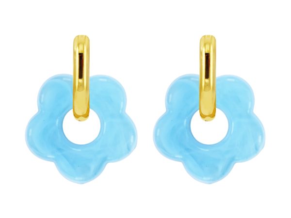 Créoles ovalisées fleur colorée en acier inoxydable doré