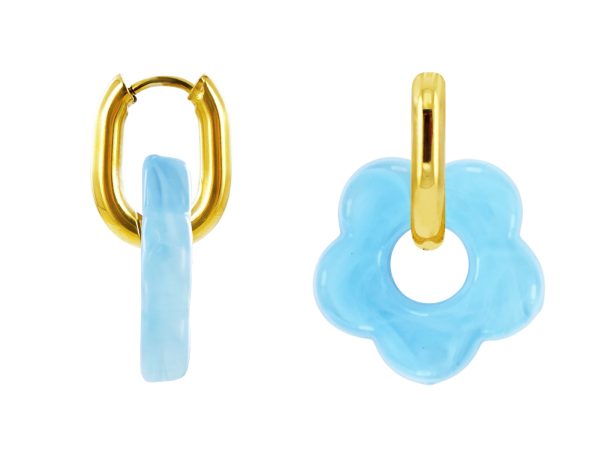 Créoles ovalisées fleur colorée en acier inoxydable doré