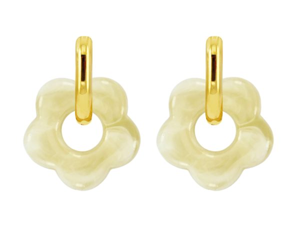 Créoles ovalisées fleur colorée en acier inoxydable doré