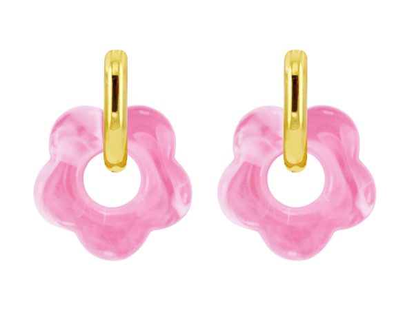 Créoles ovalisées fleur colorée en acier inoxydable doré