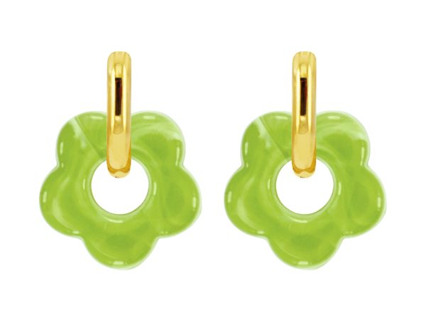 Créoles ovalisées fleur colorée en acier inoxydable doré