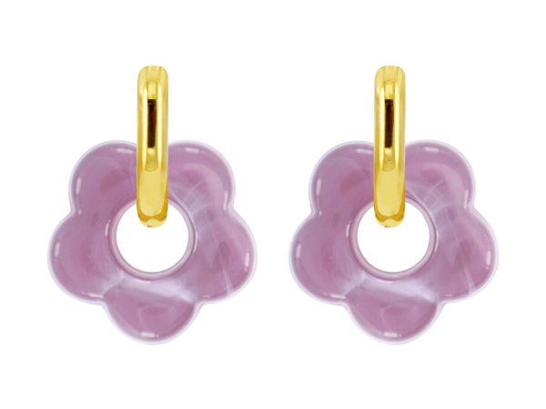 Créoles ovalisées fleur colorée en acier inoxydable doré