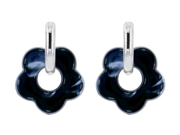 Créoles ovalisées fleur colorée en acier inoxydable argenté