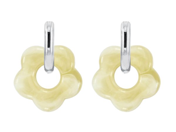 Créoles ovalisées fleur colorée en acier inoxydable argenté