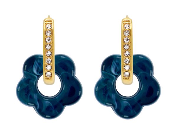 Créoles ovales oxydes de zirconium et fleur colorée en acier inoxydable doré