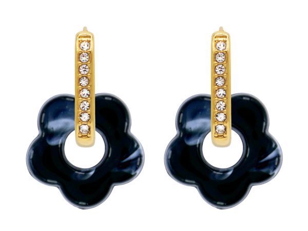 Créoles ovales oxydes de zirconium et fleur colorée en acier inoxydable doré