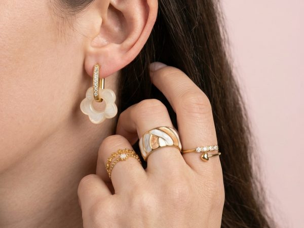 Bague ajustable bohème en émail coloré en acier inoxydable doré