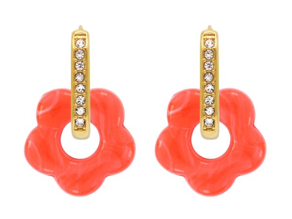 Créoles ovales oxydes de zirconium et fleur colorée en acier inoxydable doré