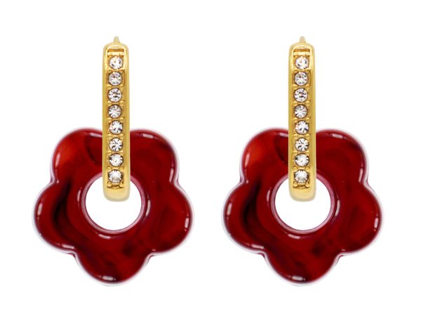 Créoles ovales oxydes de zirconium et fleur colorée en acier inoxydable doré