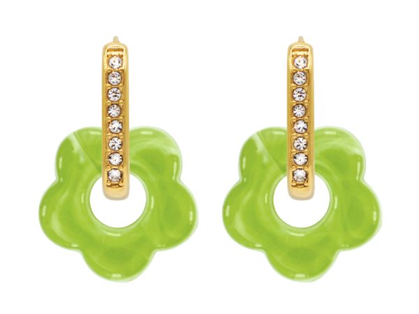 Créoles ovales oxydes de zirconium et fleur colorée en acier inoxydable doré