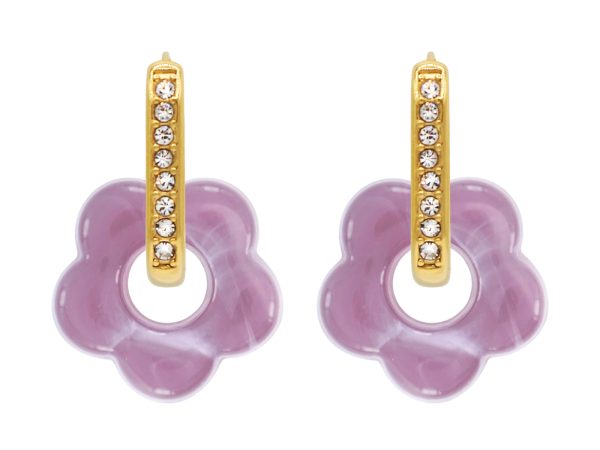 Créoles ovales oxydes de zirconium et fleur colorée en acier inoxydable doré