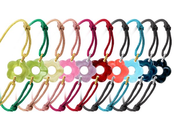 Bracelet ajustable cordon pailleté avec fleur colorée