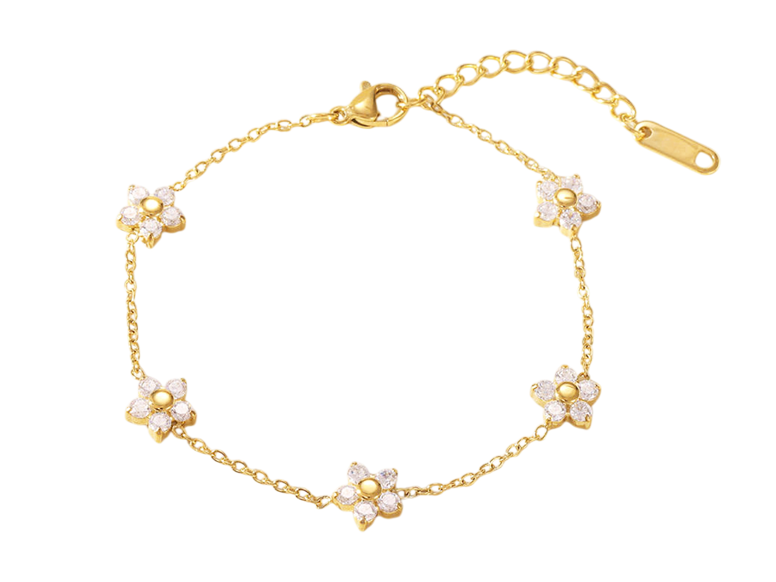 Bracelet fleurs oxydes de zirconium en acier inoxydable doré