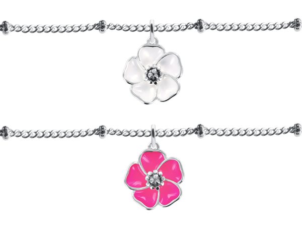 Prêt à vendre Création EMOTIONAL 22 Bijoux fleur de Sakura (4 colliers/4 Bracelets /4 Bagues/2 paires de Boucles d'oreilles/8 joncs) en acier inoxydable argenté et doré / Support offert