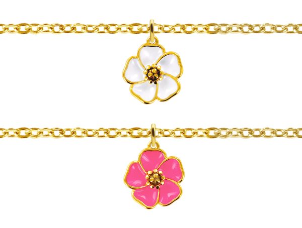 Prêt à vendre Création EMOTIONAL 22 Bijoux fleur de Sakura (4 colliers/4 Bracelets /4 Bagues/2 paires de Boucles d'oreilles/8 joncs) en acier inoxydable argenté et doré / Support offert