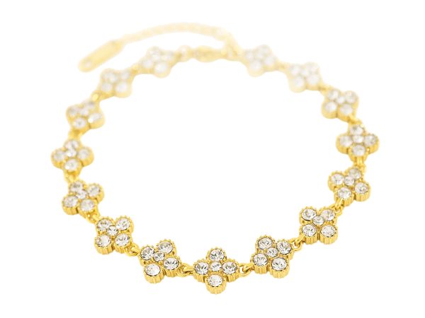 Bracelet trèfle 4 feuilles cristaux fantaisie en acier inoxydable doré