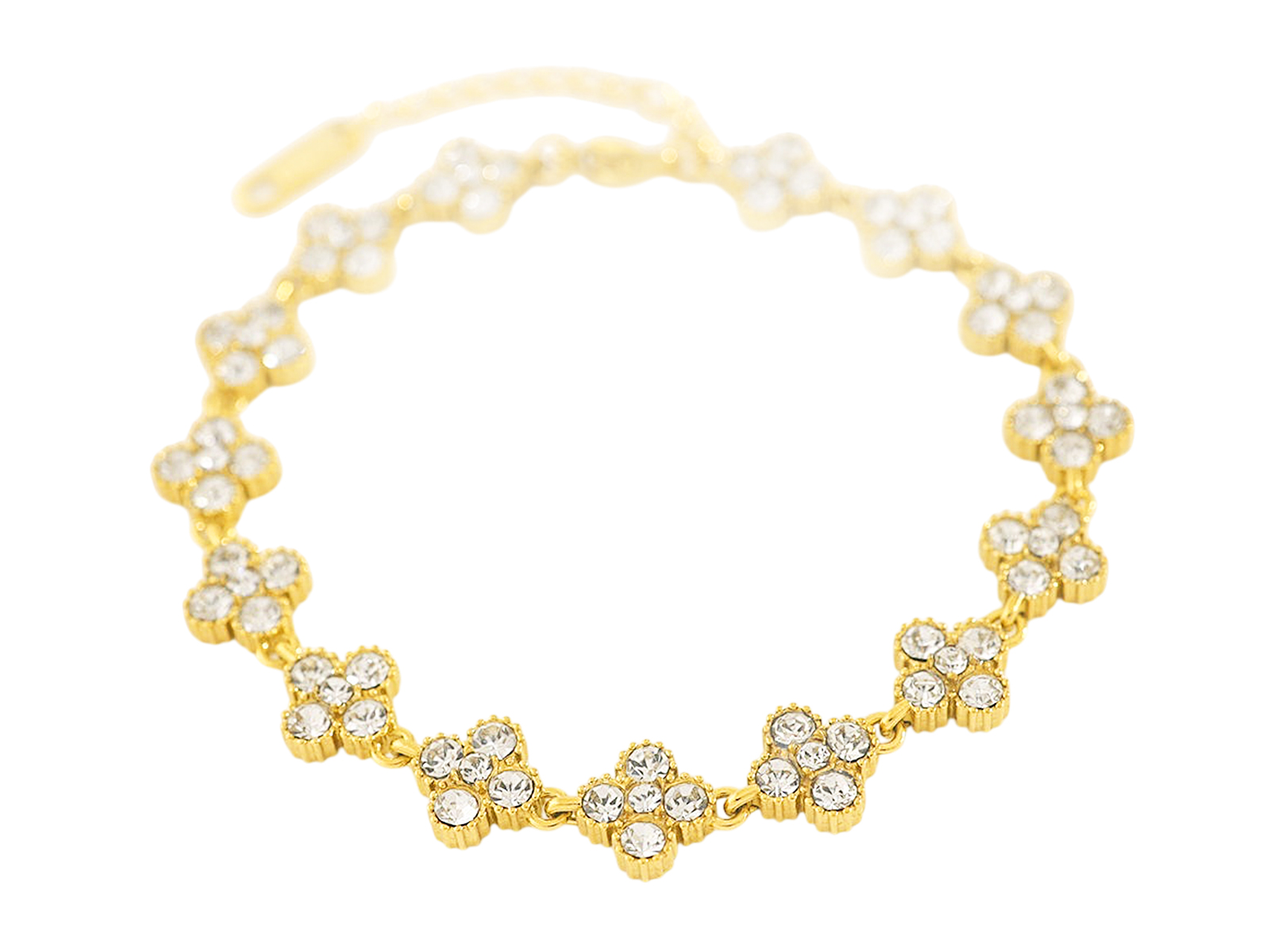 Bracelet trèfle 4 feuilles cristaux fantaisie en acier inoxydable doré