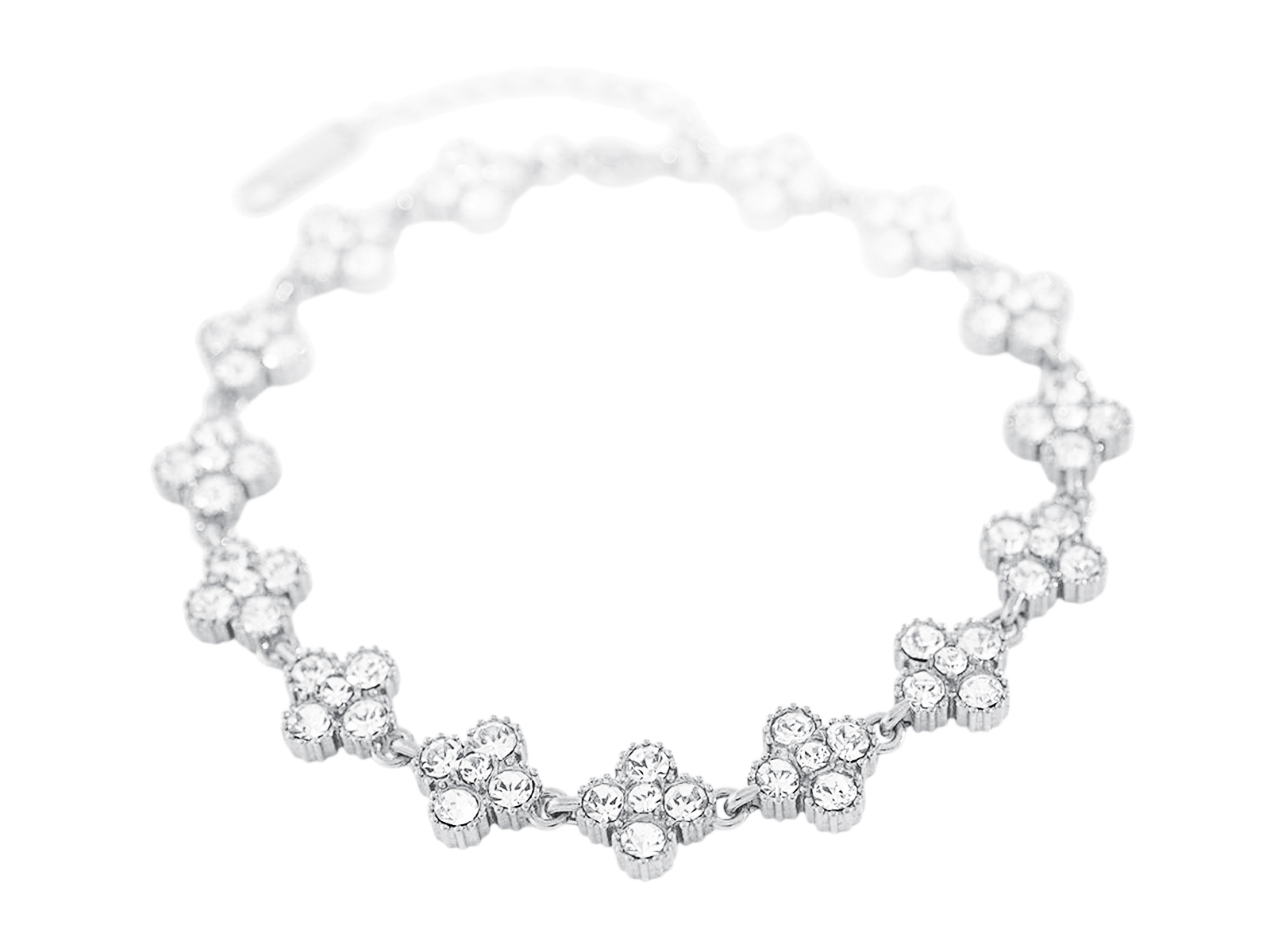 Bracelet trèfle 4 feuilles cristaux fantaisie en acier inoxydable argenté