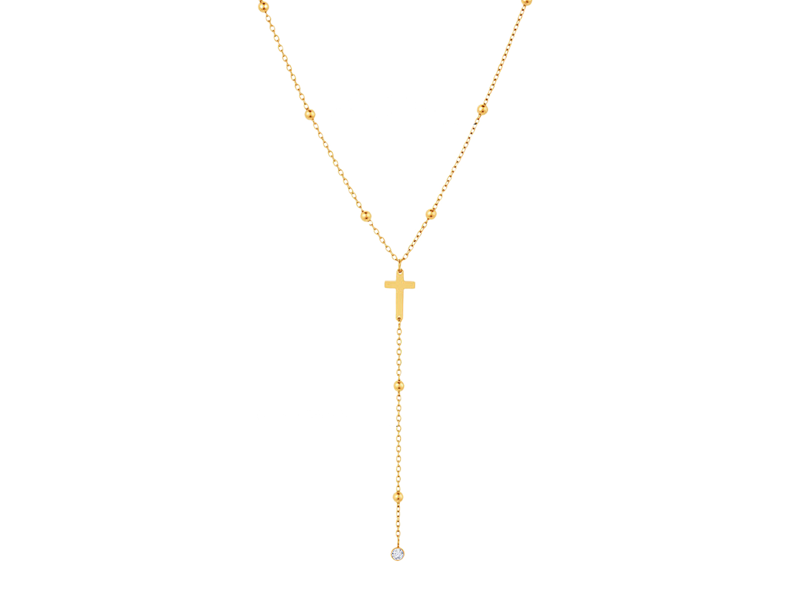 Collier cravate croix en acier inoxydable doré
