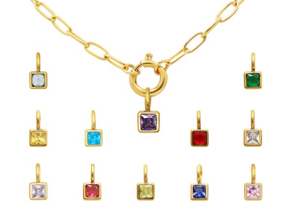 Collier pierre de naissance en acier inoxydable doré