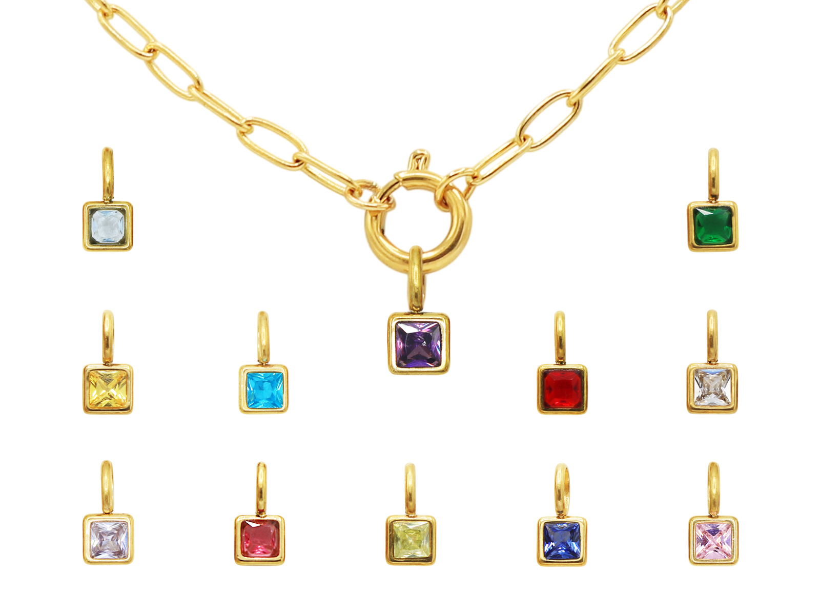 Collier pierre de naissance en acier inoxydable doré