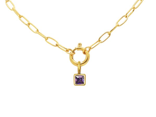 Collier pierre de naissance en acier inoxydable doré