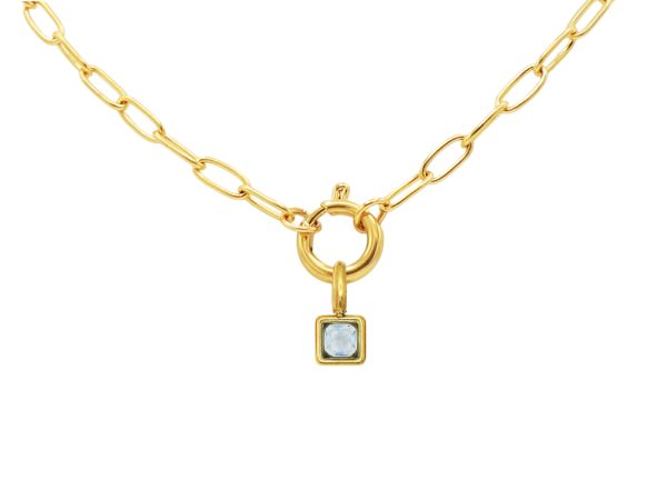 Collier pierre de naissance en acier inoxydable doré