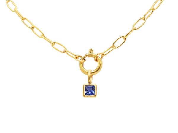 Collier pierre de naissance en acier inoxydable doré