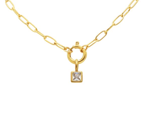 Collier pierre de naissance en acier inoxydable doré