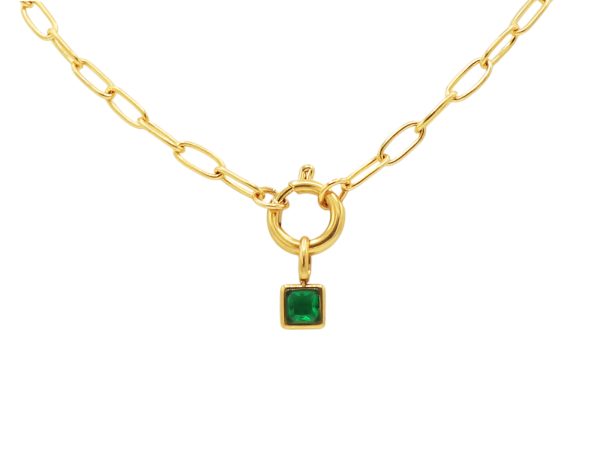 Collier pierre de naissance en acier inoxydable doré