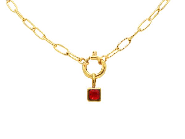 Collier pierre de naissance en acier inoxydable doré