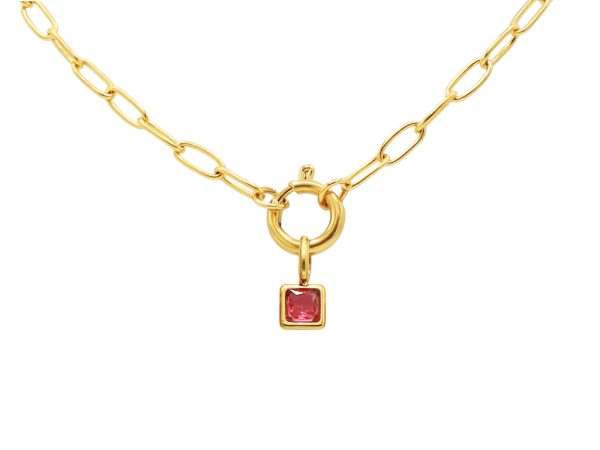 Collier pierre de naissance en acier inoxydable doré