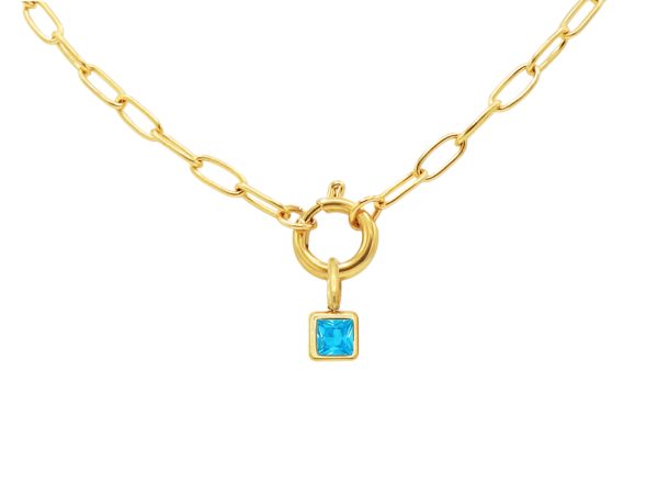 Collier pierre de naissance en acier inoxydable doré