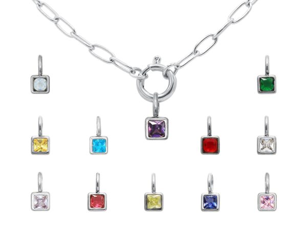 Collier pierre de naissance en acier inoxydable argenté