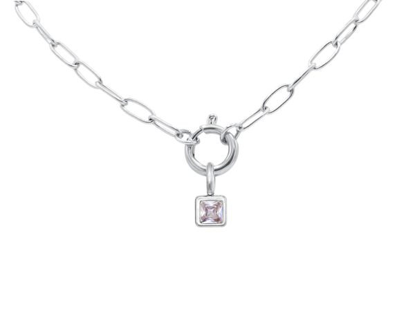 Collier pierre de naissance en acier inoxydable argenté