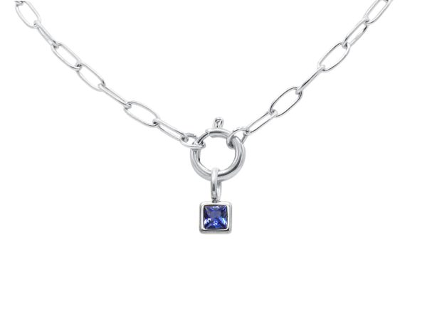 Collier pierre de naissance en acier inoxydable argenté