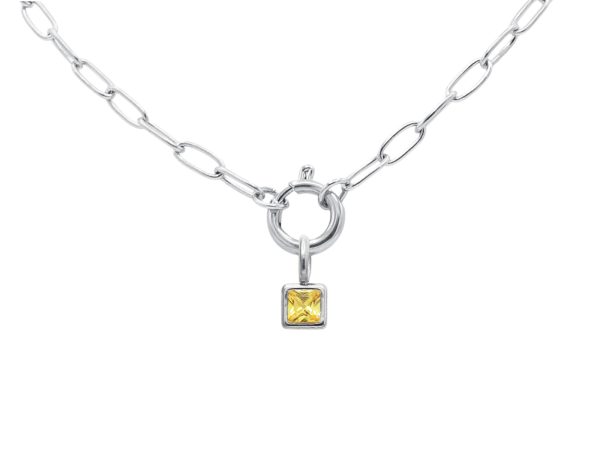 Collier pierre de naissance en acier inoxydable argenté