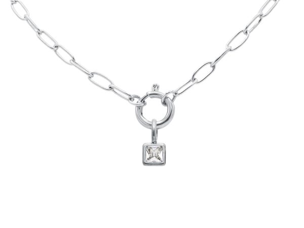 Collier pierre de naissance en acier inoxydable argenté