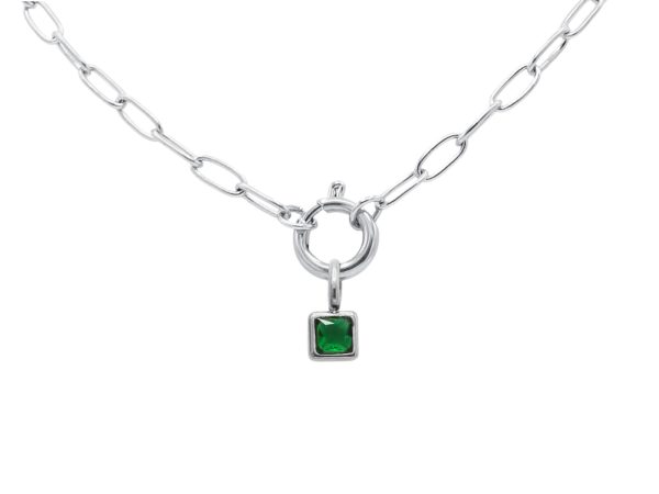 Collier pierre de naissance en acier inoxydable argenté