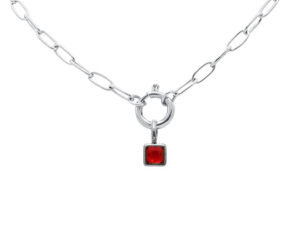 Collier pierre de naissance en acier inoxydable argenté