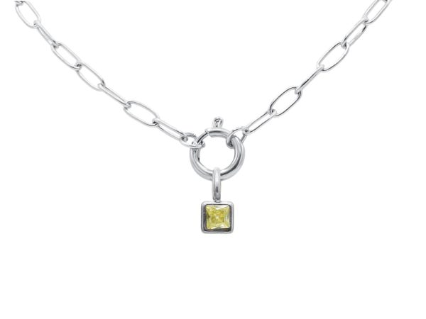 Collier pierre de naissance en acier inoxydable argenté