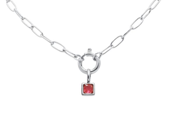 Collier pierre de naissance en acier inoxydable argenté